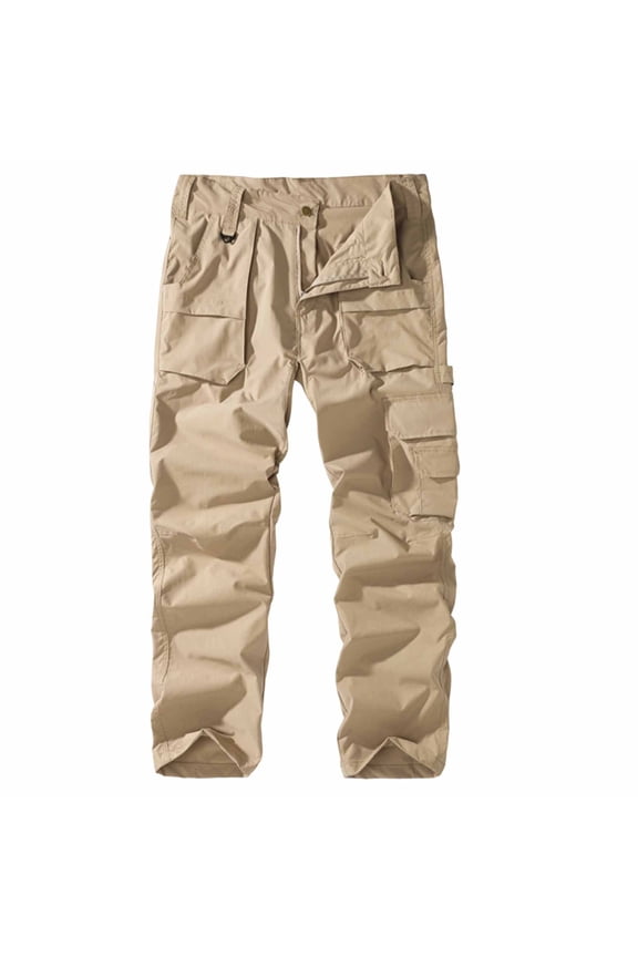 Hiking Pants For Men Button Down Zipper Straight Leg Casual Loose Outdoor Cargo Trousers With Multi Pockets (XXL, Khaki)