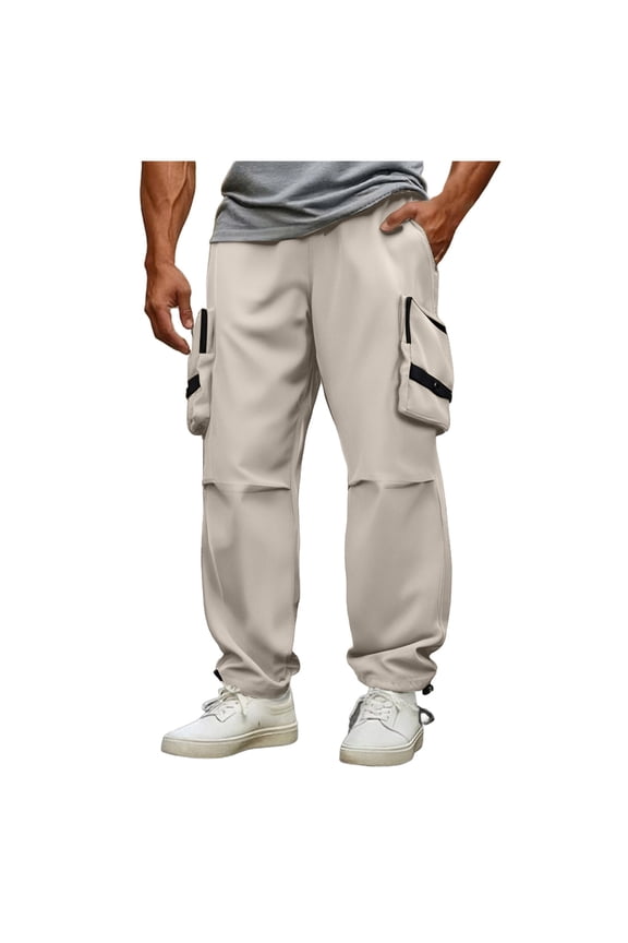 Hiking Pants For Men Drawstring Elastic Waist Straight Leg Cargo Pants Quick Dry Hiking Outdoor Trousers With Pockets (XXL, Khaki)