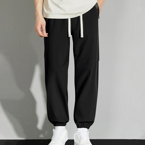 Hiking Pants for Men Big and Tall with Pockets M-8X Plus Size Relaxed Jogger Sweatpants Casual Solid Drawstring Elastic Waist Comfort Tapered Trousers