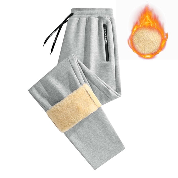 Hiking Pants Men Elastic Waist Mens Sherpa Fleece Lined Athletic Sweatpants Winter Warm Running Casual Heavyweight Jogger Pants with Zipper Pockets
