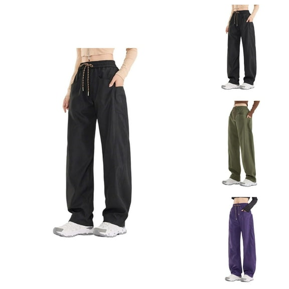 Hiking Pants Women 2025 High Waisted Windproof Waterproof Loose Fit Travel Pants with Pockets Windbreaker Trousers