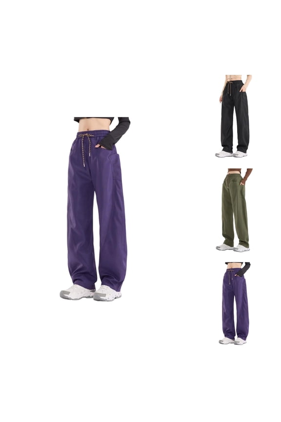 Hiking Pants Women 2025 High Waisted Windproof Waterproof Loose Fit Travel Pants with Pockets Windbreaker Trousers