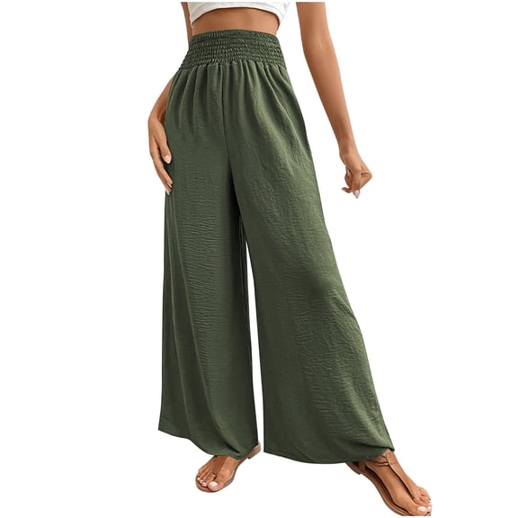 Hiking Pants Women New Women Summer Flowy Cotton Linen Wide Leg Pants Beach High Waisted Trousers Boho Long Loungewear Pant with Pockets Womens Sweatpants Army Green XL