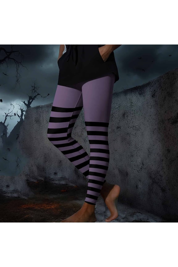 Hiking Pants Women New Women's Funny Striped Halloween Tights Ankle Length Leggings High Waisted Stretchy Cute Graphic Yoga Pants Purple M