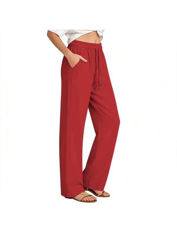 Hiking Pants for Women Straight Leg Elastic High Waisted Trousers Lightweight Ankle Baggy Sweatpants, Casual Trousers with Pockets, Quick Dry Cropped Pant, For Running Travel Workout