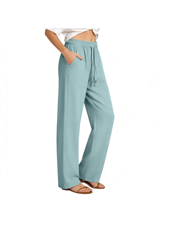 Hiking Pants for Women Straight Leg Elastic High Waisted Trousers Lightweight Ankle Baggy Sweatpants, Casual Trousers with Pockets, Quick Dry Cropped Pant, For Running Travel Workout