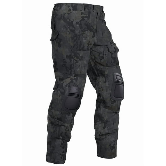TRGPSG Men's Work Pants with Knee Pads,10 Pockets Hiking Pants for Men G3 Camo Hunting Pants,Dark Camo,Size 36