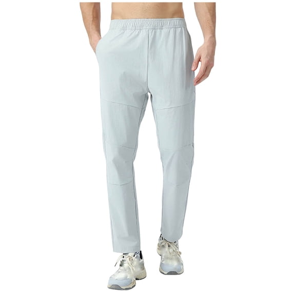 Hiking Pants for Men Quick Dry Lightweight Zipper Pockets Straight Leg Elastic Waist Workout Athletic Joggers (S, Gray)