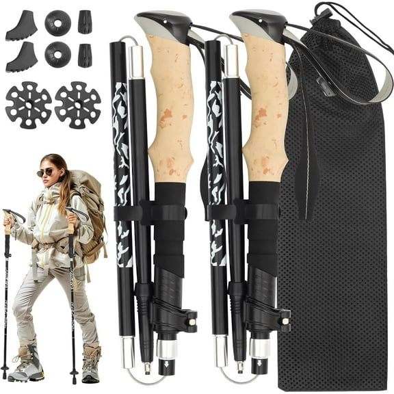 2 Pack Collapsible Trekking Poles for Hiking, Telescopic, Collapsible for Hiking, Camping, Mountaineering, Backpacking, Walking, Trekking, Seniors, Women, Men
