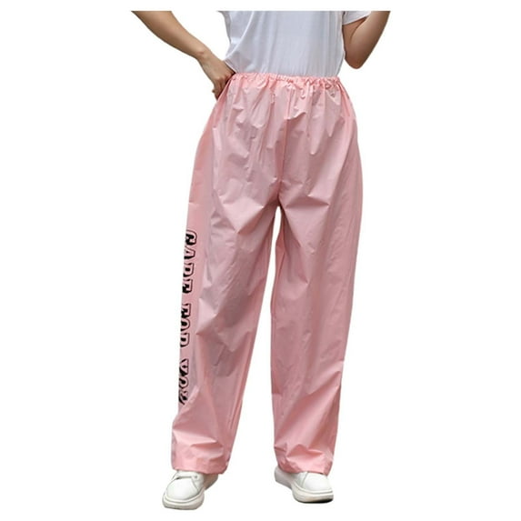 Hiking Rain Pants for Men & Women Solid Elastic Waist Loose Portable Bottom Half Rain Trousers with Enhanced Waterproofing A-Pink One Size