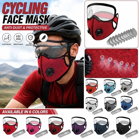 Hiking and Running Reusable Face Mask, Face Mask with Integrated Eye Protection, Activated Carbon Filters for Outdoor Gear, Windproof Breathable Mask for Cycling, Light Gray