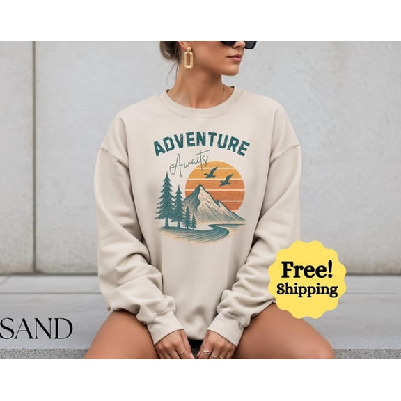Hiking Shirt, Adventure Await Vintage Camper Adventure , Retro Hiking Camping T-Shirt, Sweatshirt Size S-5Xl