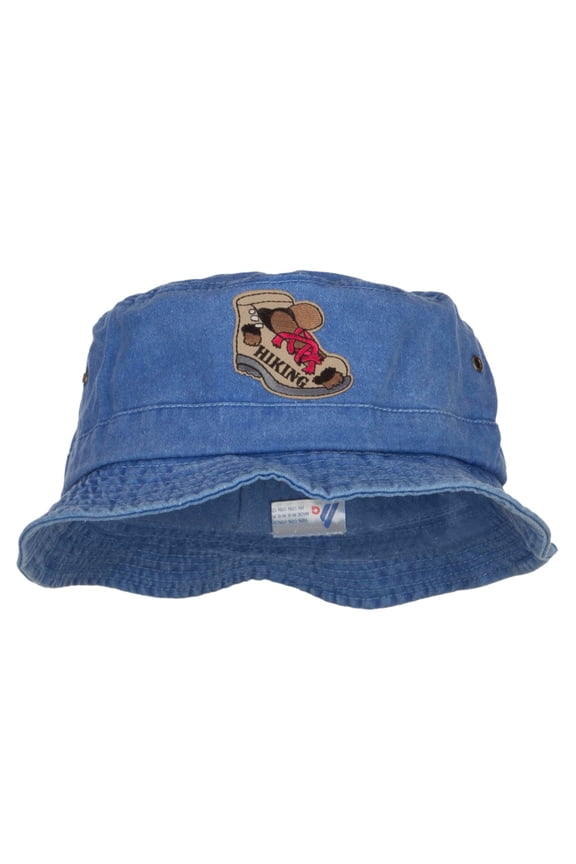 Hiking Shoes Patched Washed Bucket Hat - Royal M-L