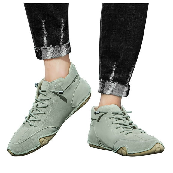 Hiking Shoes for Women Men Leather Non Slip Casual Mid Top Flats Fashion Sneakers Waterproof Stitched Barefoot Zero Drop Walking Trekking Ankle Booties