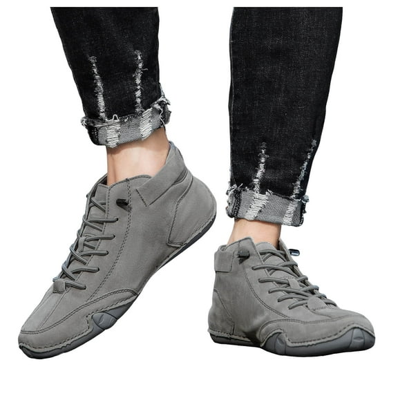 Hiking Shoes for Women Men Leather Non Slip Casual Mid Top Flats Fashion Sneakers Waterproof Stitched Barefoot Zero Drop Walking Trekking Ankle Booties