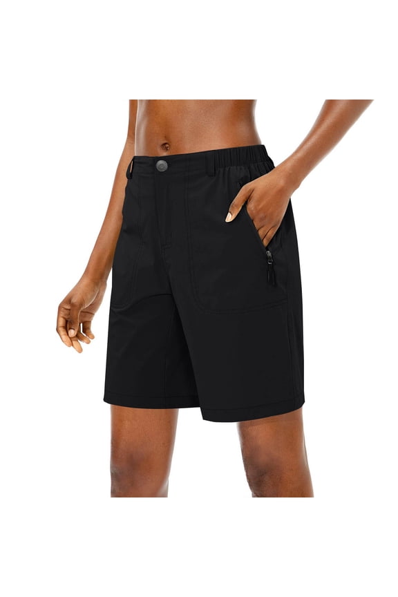 Hiking Shorts Women, Audhol Women's Lightweight Quick Drying Breathable Zipper Button Sports Shorts with Elastic Waistband Beach Pants Five Quarter Pants Golf Shorts Women Black L