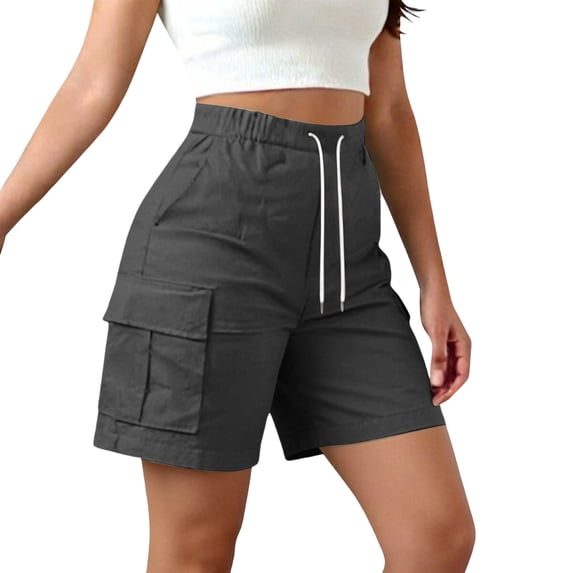 Hiking Shorts for Women Elastic High Waisted Pull on Cargo Shorts Summer Casual Loose Golf Shorts with Pockets Dark Gray XXL(XXL)