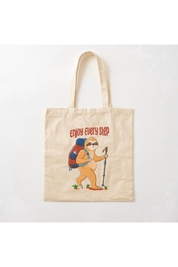 Hiking Sloth Canvas Tote Bags, Reusable Shopping Bag