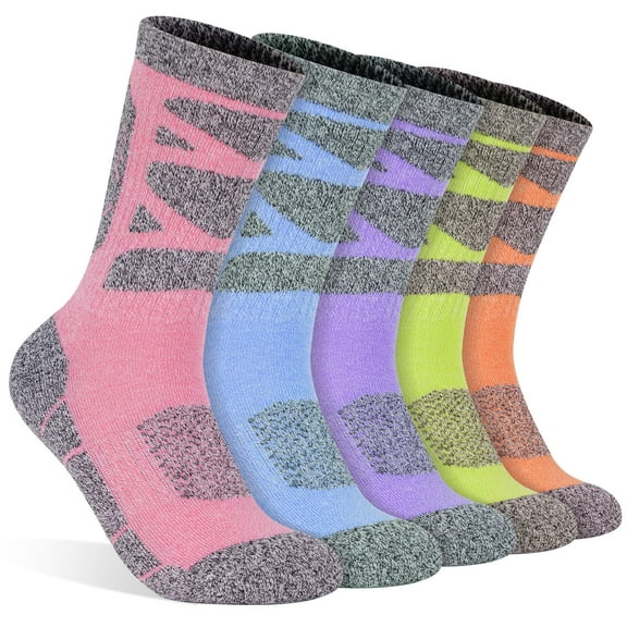 Hiking Socks Women 5 Pairs Cushioned Walking Socks Women Crew Sock for Outdoor Hiking Running Climbing