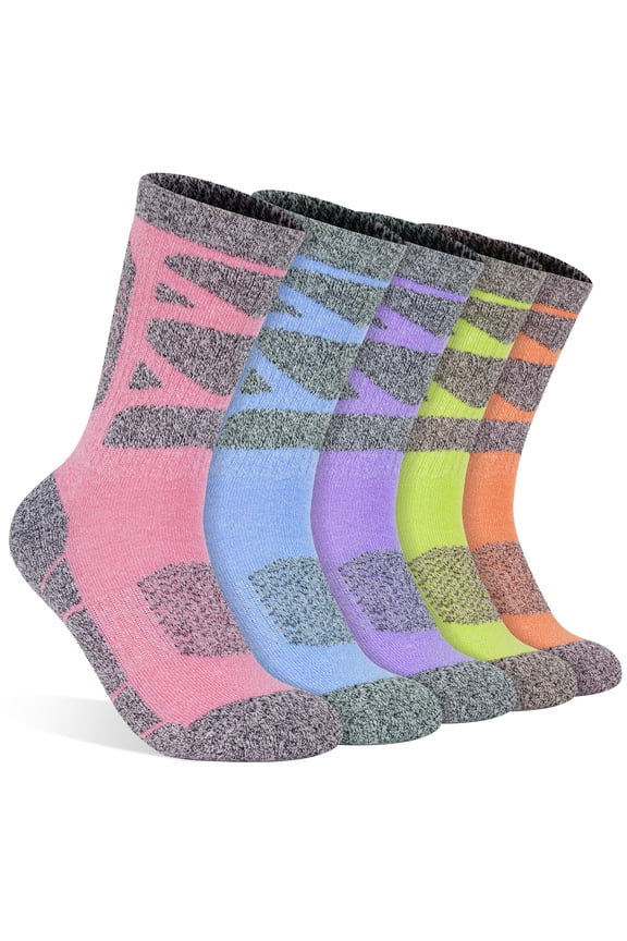 Hiking Socks Women 5 Pairs Cushioned Walking Socks Women Crew Sock for Outdoor Hiking Running Climbing