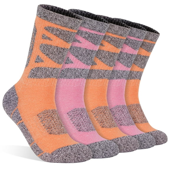 Hiking Socks Women 5 Pairs Cushioned Walking Socks Women Crew Sock for Outdoor Hiking Running Climbing