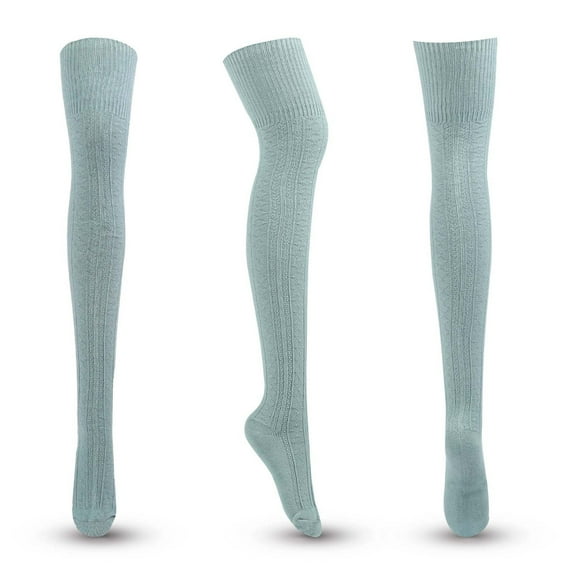 Hiking Socks Women Ankle, Fall Winter Women Striped Solid Color Cotton Knit Over-the-Knee Stockings New Athletic Socks Style B-57 Light Blue One Size