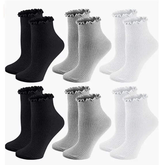 Hiking Socks Women Crew New Women's 6-Pack Solid Color Breathable Double Needle Socks Style B-124 Gray One Size