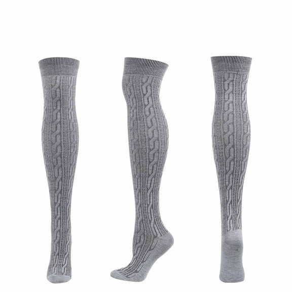 Hiking Socks Women, Fall Winter Women Striped Solid Color Cotton Knit Over-the-Knee Stockings New Athletic Socks Women Cotton Style B-59 Gray One Size