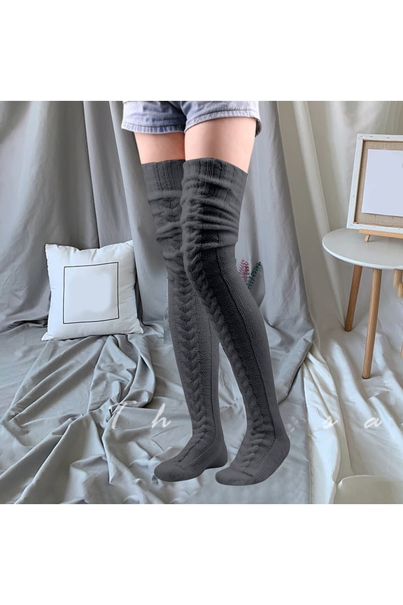 Hiking Socks Women Lightweight, Women's Woolen Warm Foot Cover Winter Solid Color Knee High Socks Long Tube Pile Socks Thick Socks New Style B-94 Dark Gray One Size