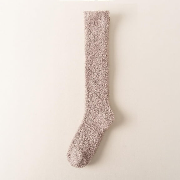 Hiking Socks for Women New Women's Solid Shank Thickening Home Sleeping Warm Socks Style B-45 Khaki One Size
