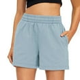 thumbnail image 1 of Hiking Sweat Shorts Loose Women Stretchy Breathable Elastic Waist Beach Sweat Shorts Pull on High Rise Baggy Shorts with Pockets Sky Blue L, 1 of 6