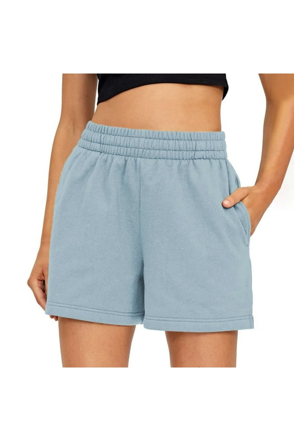 Hiking Sweat Shorts Loose Women Stretchy Breathable Elastic Waist Beach Sweat Shorts Pull on High Rise Baggy Shorts with Pockets Sky Blue L