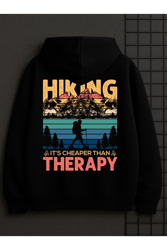 Hiking Therapy Tee hoodies & sweatshirt Camping for men sweatshirts black Regular Fit, All-Season Casual Wear, Ideal Gift spring halloween streetwear cute guys Retro Unisex hoodie