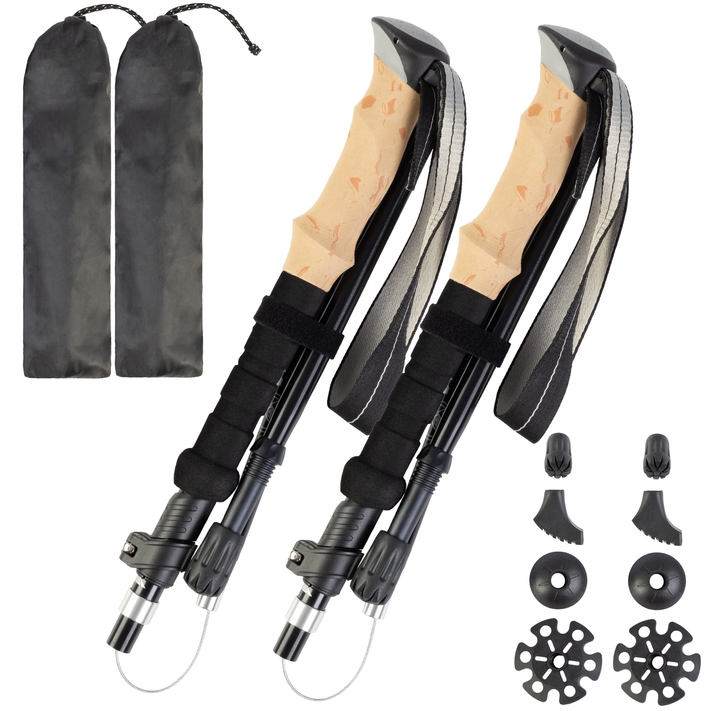 Wakeman Outdoors Lightweight Hiking Trekking Poles, Foldable Walking Sticks, Adjustable Height, 2-Pack, Black