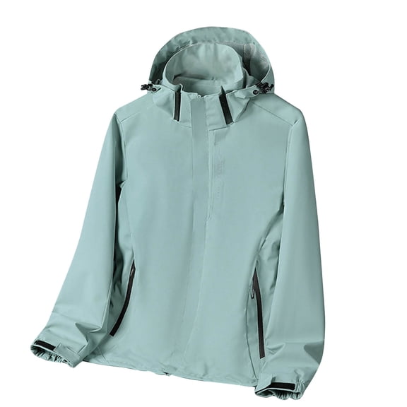 Hiking Waterproof Jackets Women Long Sleeve Zipper Hooded Outdoor Jackets Windbreaker Casual Fashion Jacket Outwear Green, M