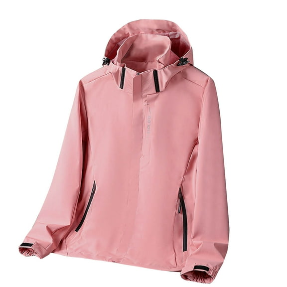 Hiking Waterproof Jackets Women Long Sleeve Zipper Hooded Outdoor Jackets Windbreaker Casual Fashion Jacket Outwear Pink, M
