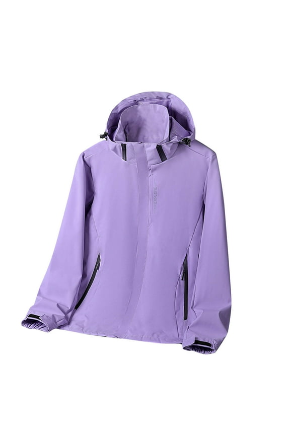 Hiking Waterproof Jackets Women Long Sleeve Zipper Hooded Outdoor Jackets Windbreaker Casual Fashion Jacket Outwear Purple, 3XL