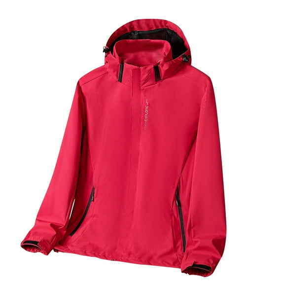 Hiking Waterproof Jackets Women Long Sleeve Zipper Hooded Outdoor Jackets Windbreaker Casual Fashion Jacket Outwear Red, M