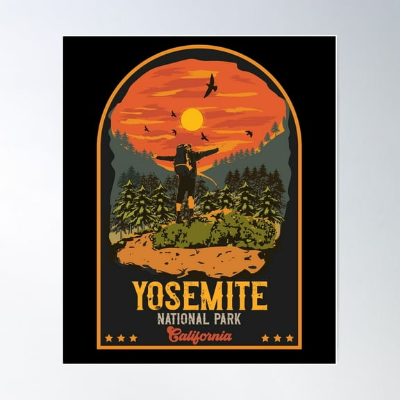 Hiking Yosemite National Park California Poster Wall Art, Modern Wall Decor For Living Room Bedroom, 16x24 UNFRAMED