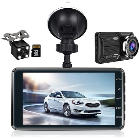 Hikity Dual Dash Cam 4'' LCD Touch Screen FHD 1080P Dashboard Camera Recorder Car Dashcam with Rear Camera, G-Sensor, HDR, Loop Recording, Parking Mode, Motion Detection