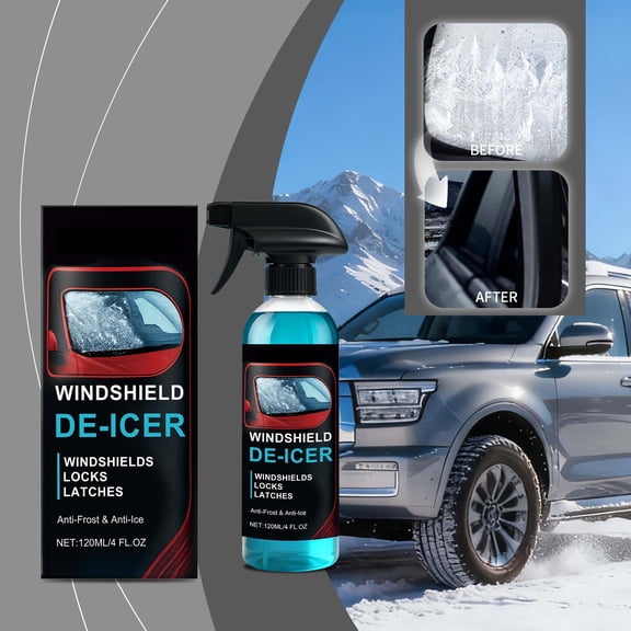 Hikmarion Windshield De-Icer Spray For Cars, 2-In-1 Windshield & Window De-Icing Spray For Ice, Frost & Snow Removal, 16 Oz Trigger Spray Bottle For Easy Application On