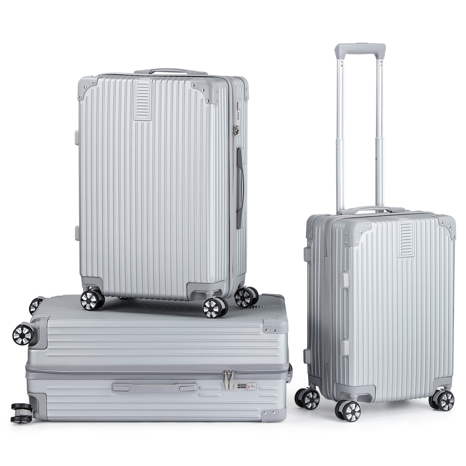 Hikolayae Border Collection Hardside Spinner Luggage Sets in Argent Silver, 3 Piece - TSA Lock - image 1 of 5