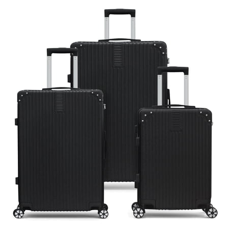 Hikolayae Border Collection Hardside Spinner Luggage Sets in Raven Black, 3 Piece - TSA Lock