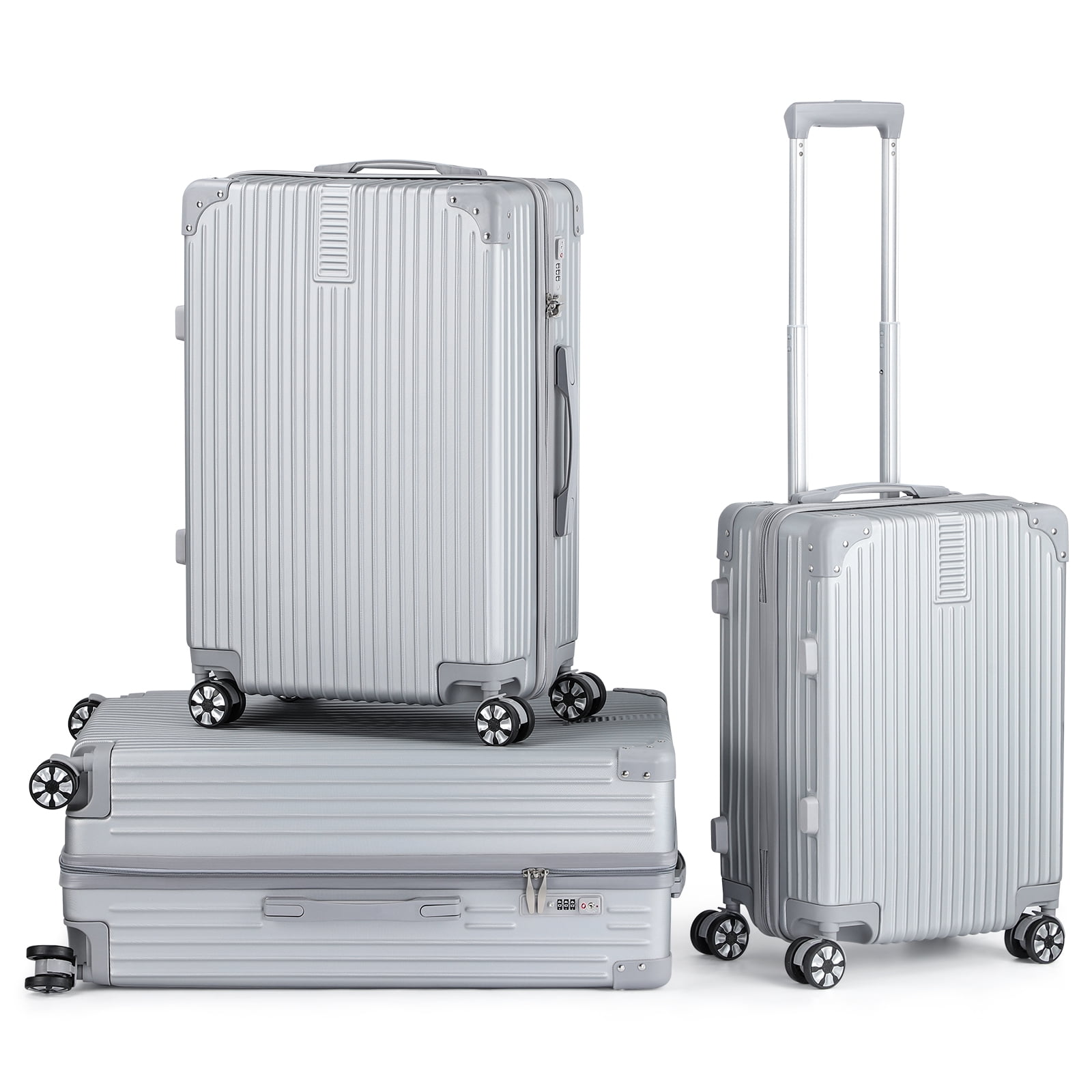 Hikolayae Border Hardside Spinner Luggage Sets in Argent Silver, 3 Piece - TSA Lock