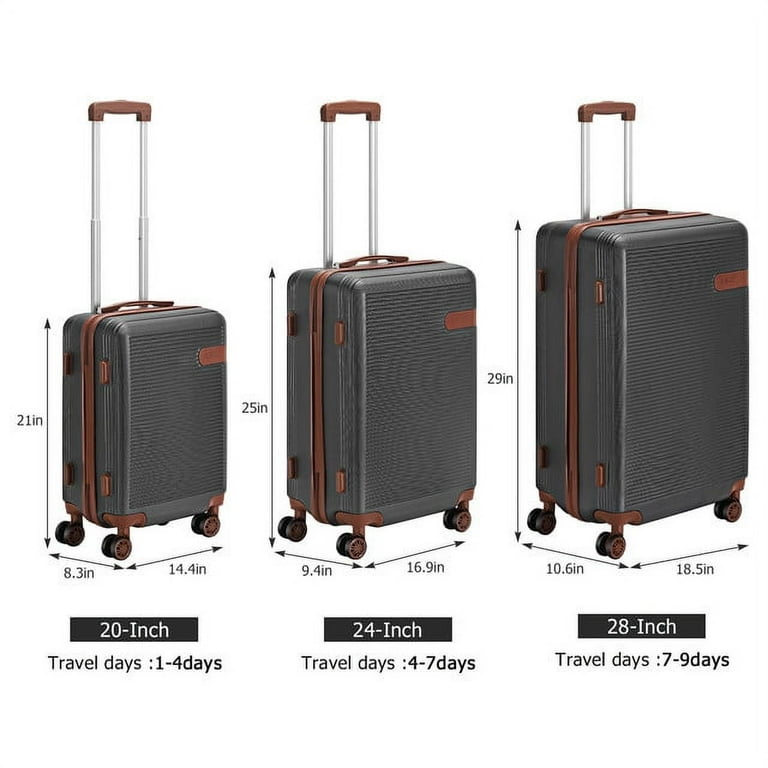 Hikolayae 3 Piece Hard Shell Spinner Luggage Set - Gray, TSA Lock