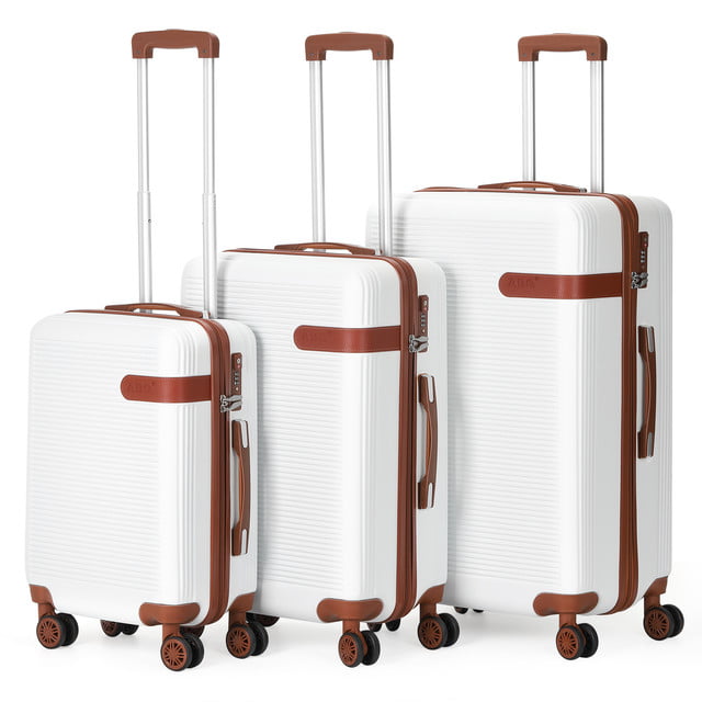 Luggage 3 Piece Set Hard Shell Carry On Spinner Suitcase w/TSA Lightweight  White