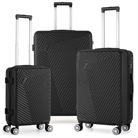 Hikolayae Concentric Collection Hardside Spinner Luggage Sets in Raven Black, 3 Piece - TSA Lock