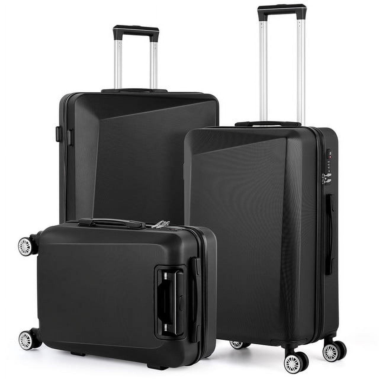Hikolayae 3Piece Hard Shell Spinner Luggage Set, Black Lightweight