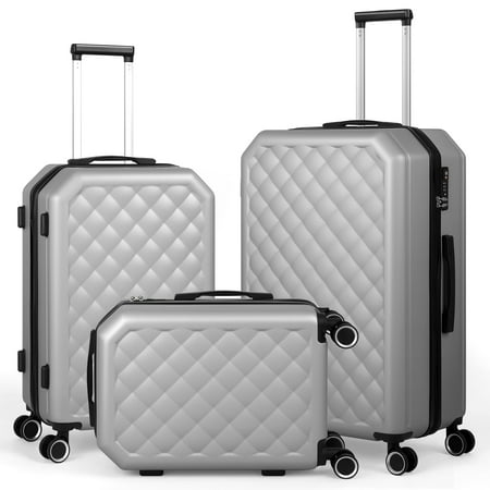Hikolayae Cottoncandy Collection Hardside Spinner Luggage Sets in Argent Silver, 3 Piece - TSA Lock