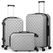 Hikolayae Cottoncandy Collection Hardside Spinner Luggage Sets in Argent Silver, 3 Piece - TSA Lock